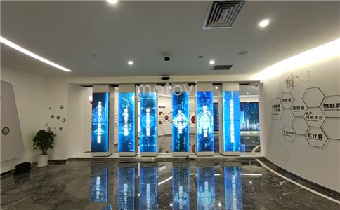 開合滑軌屏應(yīng)用于銀行展廳內(nèi)部_摩拓為開合滑軌屏方案展示（局部圖）